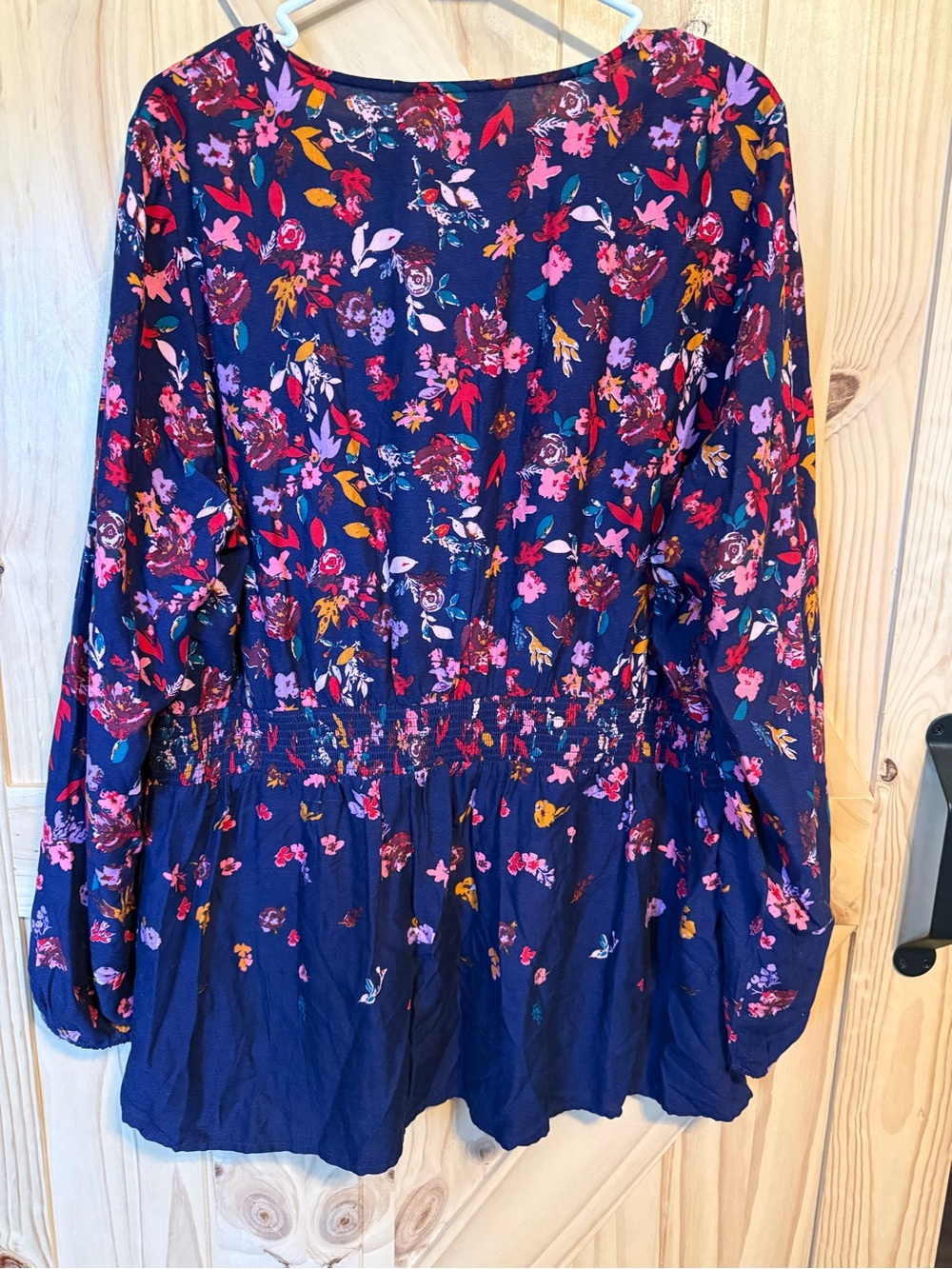 Market & Spruce Navy Multicolor Floral Smocked-Waist Blouse - Picture 10 of 10
